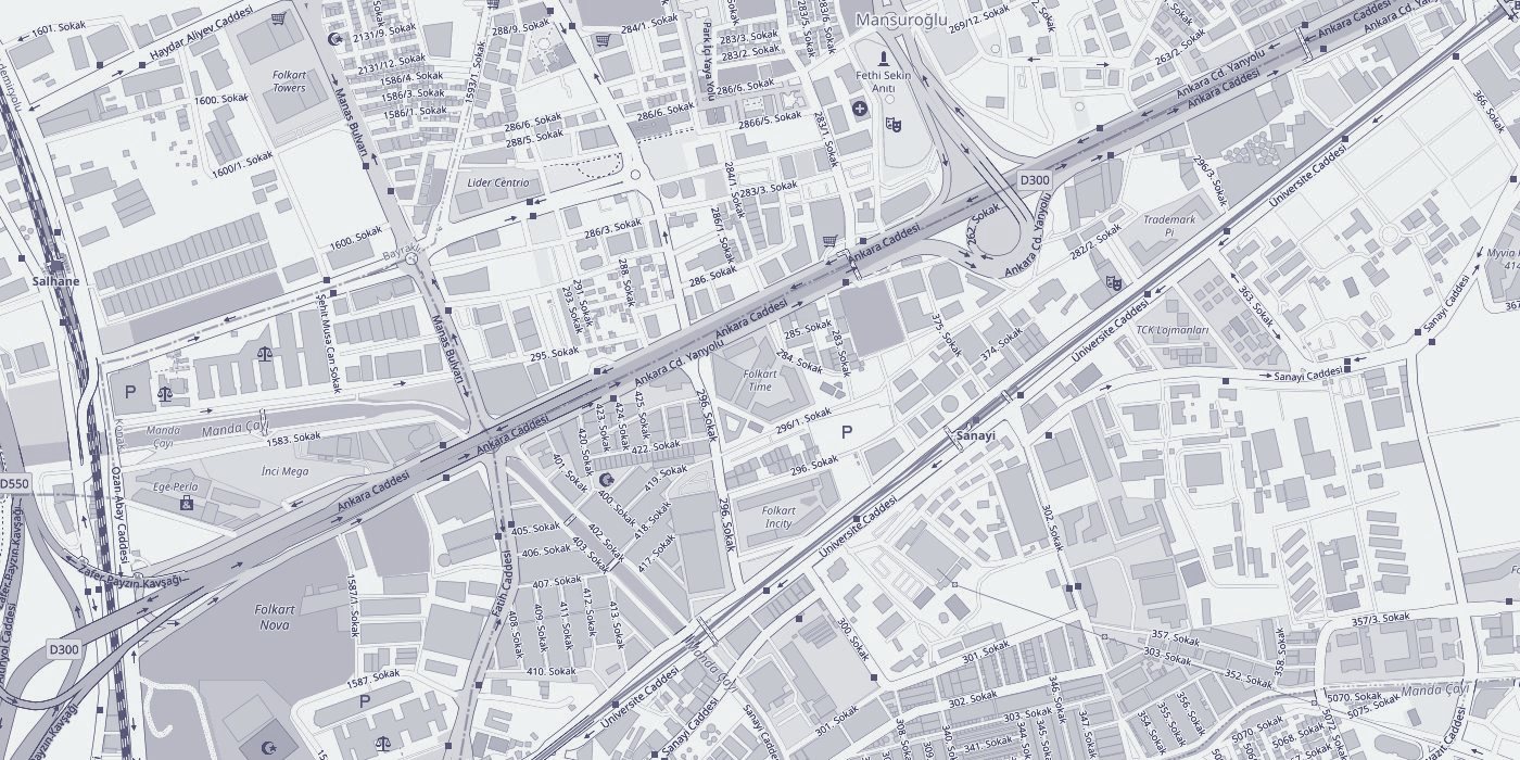 Street map of Bornova, Izmir, centred on the Folkart Time complex on Ankara Caddesi, where the practice is